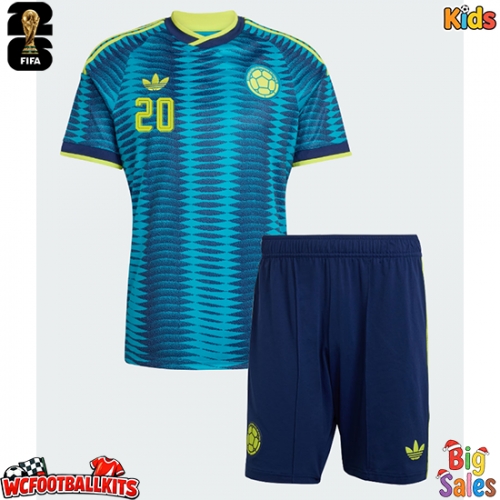 Colombia Juan Fernando Quintero #20 Replica Away Stadium Kit for Kids World Cup 2026 Short Sleeve (+ pants)